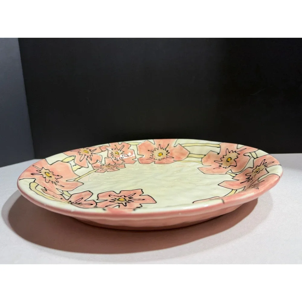 Tabletops Lifestyles Como Hand Painted Floral Dinner Plate Pink Cream Ceramic